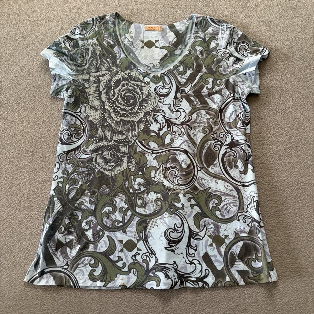 Y2K Adore Vintage All Over Print Top Shirt Flower Tattoo Hardy Flower